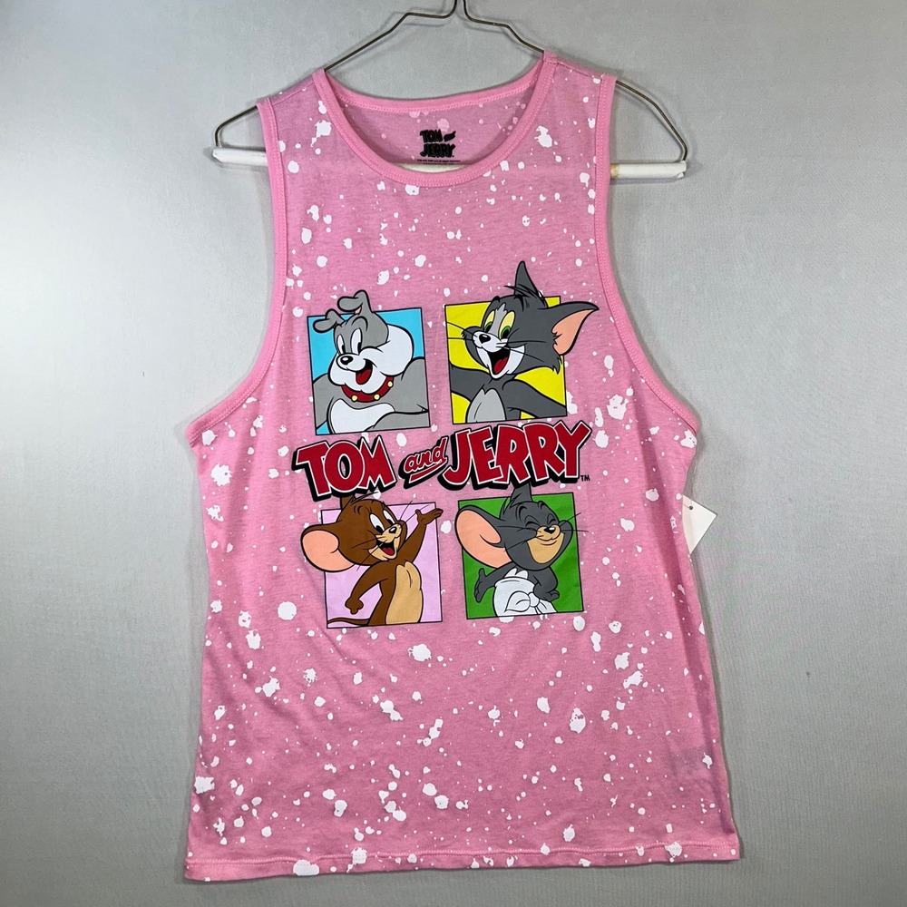 Tom & Jerry Pink Paint Splatter Graphic Tank Top NWT Women's XS
